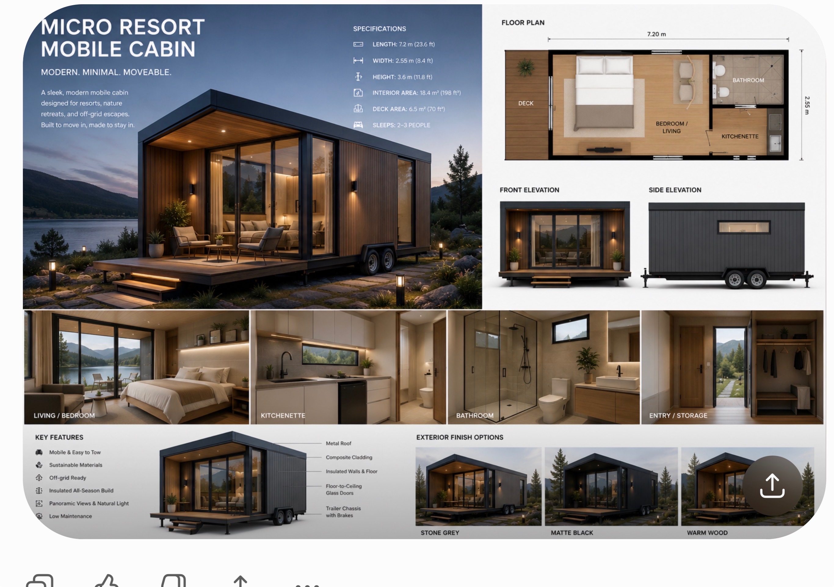 Micro-cabin interior and deck